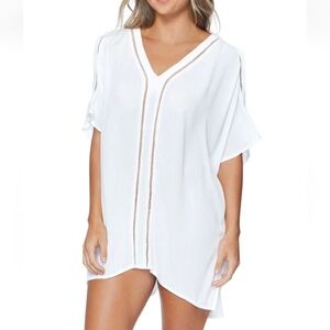 Raisins Women’s White Samba Caftan Cold Shoulder Cover‑Up Swim Dress  Size: S